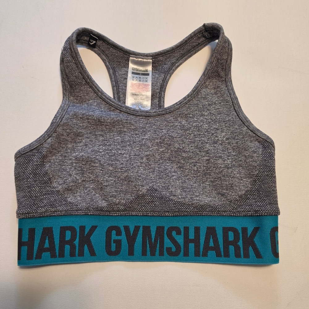 Gymshark Flex Seamless Racerback Sports Bra Gray Teal Size Small